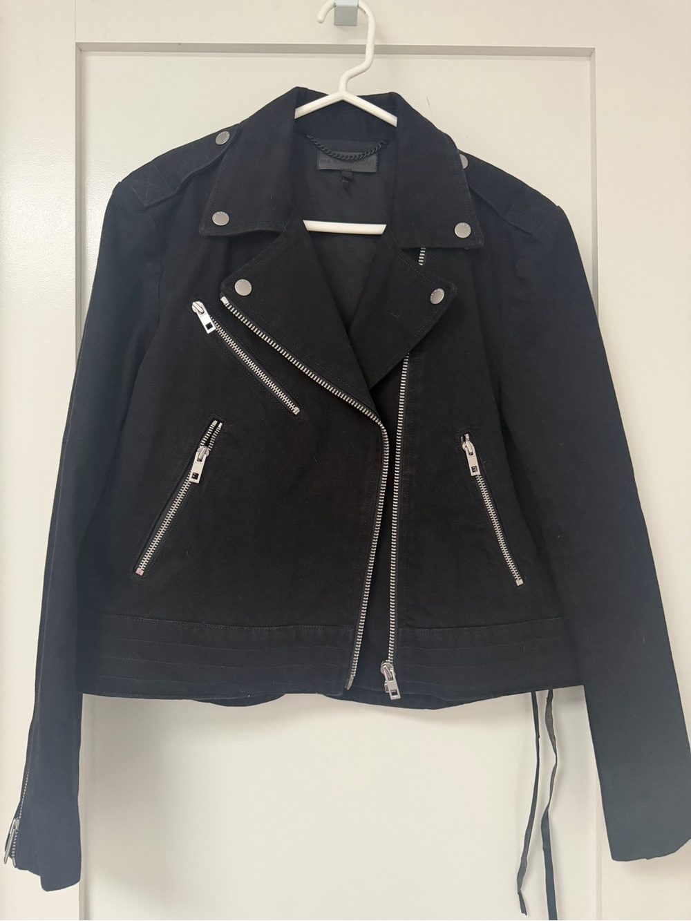 rag & bone Bowery Denim Asymmetrical Moto Jacket Black - Size L